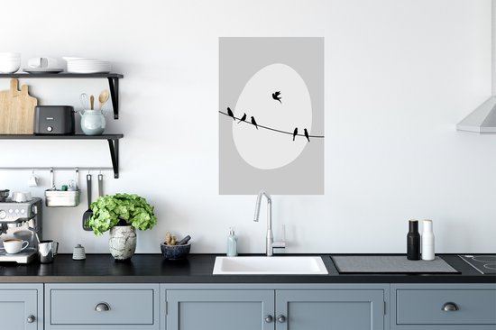 Affiche Vogels - Zwart - Wit - 60x90 cm
