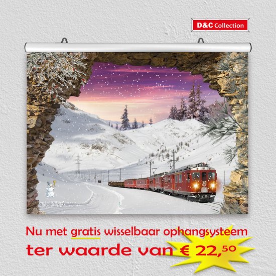 D&C Collection - poster - kerst poster - 85x65 cm - doorkijk - gat in rots trein door winterlandschap - winter poster - kerst decoratie