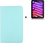 Geschikt voor iPad Mini 6 2021 Hoesje - Mini 6 2021 Screenprotector - 8.3 inch - Tablet Cover Book Case Turquoise + Tempered Glass