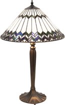 Tiffany Tafellamp Ø 40*62 cm E27/max 2*60W Wit, Bruin Glas in lood Art Deco Tiffany Bureaulamp Tiffany Lampen