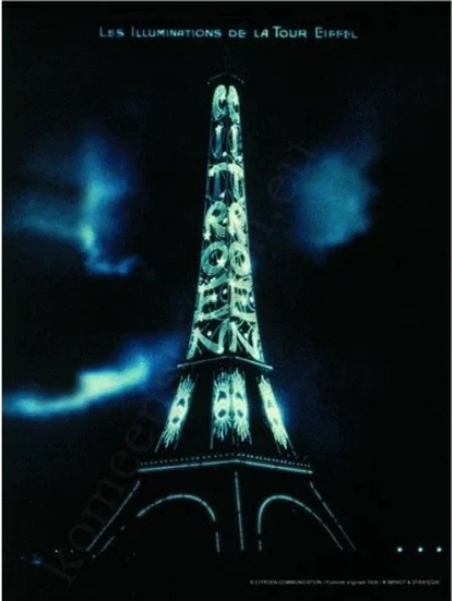 metalen wandbord eiffeltoren verlicht met Citroën 20x30 cm
