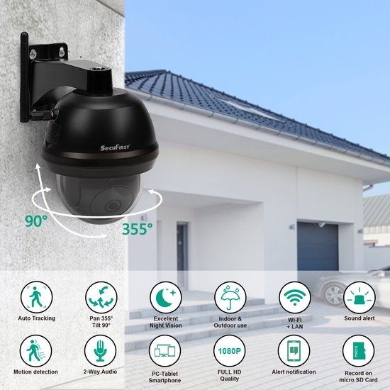 SecuFirst CAM214Z met 128GB opslag Dome Camera zwart - IP Camera draai- en kantelbaar voor buiten - FHD 1080P van SecuFirst — afbeelding 3