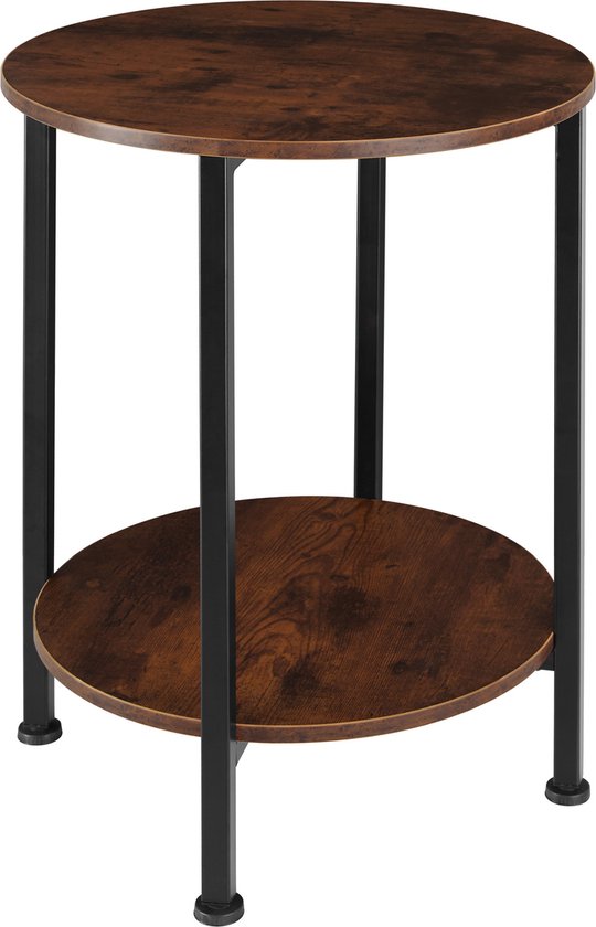 COSTWAY Ronde bijzettafel, 2-laags accent tafel met houten