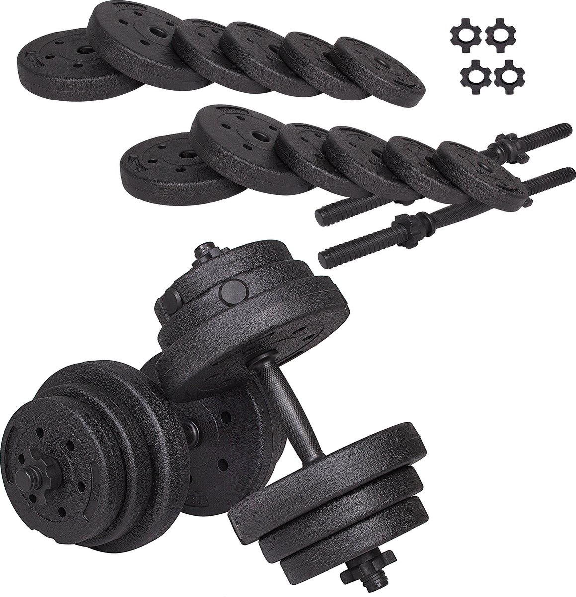 Springos Dumbbells | Gewichten set | Halterset | 12 gewichten | 20 kg | Zwart