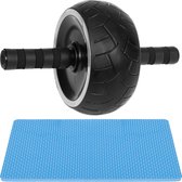 Springos Buikspierwiel | Buikspiertrainer | Ab Wheel | Inclusief kniemat | Zwart-blauw