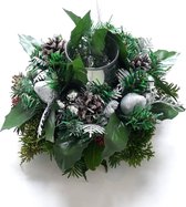 Kerststukje maken – Wit Schaaltje + Oase + Kerstkrans - Zilver - Kunst - 20 cm – BIJ-006