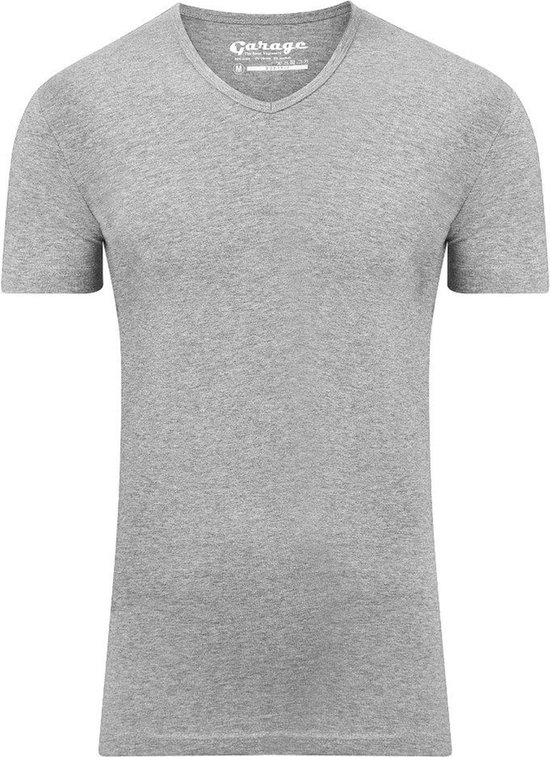 Garage 202 - Bodyfit T-shirt V-hals korte mouw grijs melange XL 80% katoen 15% viscose 5% elastan