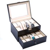 ATV PERFECTUM Luxe Horlogedoos - 20 horloges - dubbele laag- Zwart - horlogebox - Premium kwaliteit