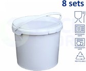 8 x vierkante witte emmer met deksel - 5,5 liter met garantiesluiting - geschikt voor diepvries en vaatwasser - geschikt voor food & non-food - geproduceerd in Nederland