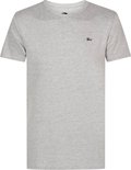Grijs T-shirt met korte mouwen en een zwart logo op de borst.