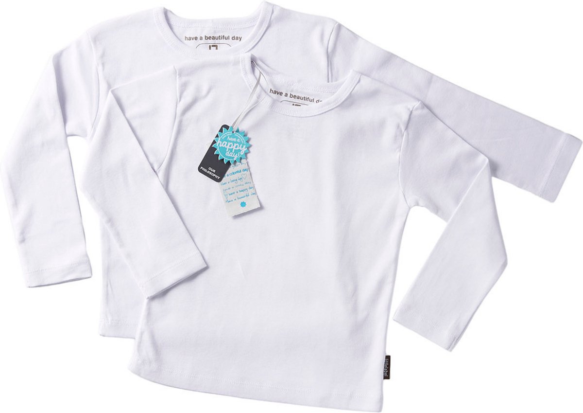 Little Label Ondergoed Jongens - T shirt Jongens Maat 92 - Wit - Zachte BIO Katoen - 2 Stuks - t shirt lange mouwen - Basic Wit Ondershirt
