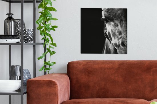 Tableau sur toile Profil animal girafe en noir et blanc - 50x50 cm - Décoration murale