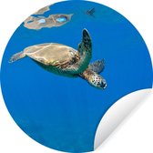 WallCircle - Muurstickers - Behangcirkel - Schildpad zwemmend in oceaan - ⌀ 30 cm - Muurcirkel - Zelfklevend - Ronde Behangsticker