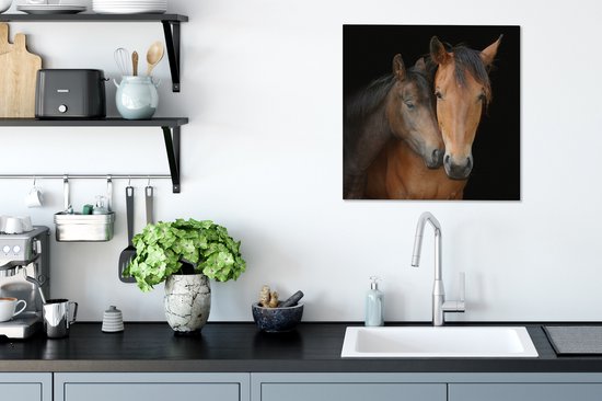 Toile de chevaux câlins 2cm 50x50 cm - Tirage photo sur toile (Décoration murale salon / chambre) / Peintures sur toile Animaux de la ferme