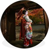 WallCircle - Wandcirkel ⌀ 120 - Geisha bij Gion in Japan - Ronde schilderijen woonkamer - Wandbord rond - Muurdecoratie cirkel - Kamer decoratie binnen - Wanddecoratie muurcirkel - Woonaccessoires XXL