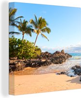 Canvas Schilderij Tropische palmbomen op het strand van Maui - 20x20 cm - Wanddecoratie