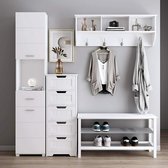 Hoge witte houten kast - met 5 lades - nachtkastjes - Tallboy opberger - meubel