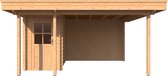 Blokhut met overkapping plat dak 150 x 300 + 100 / 300 x 400cm