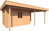 Blokhut met overkapping plat dak 350 x 250 + 100 / 250 x 350cm