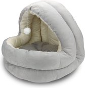 Leshuang®️ Kattenmand – Kattenbed – Kattenmandje – Kattenhuis – Wasbaar – 55 cm – Crème / Grijs