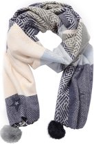 Warme Sjaal - Sterren en Pompon - 185x60 cm - Blauw