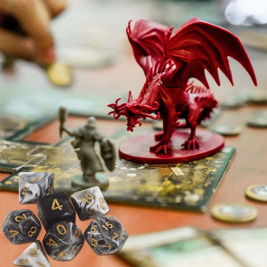 Thumbnail van een extra afbeelding van het spel Lapi Toys - Dungeons and dragons dobbelstenen mega set - Dnd polydice - 3 sets (21 stuks) - Met gratis d&d dice bags