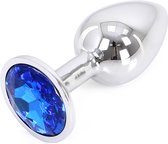 Plug anal en aluminium avec cristal décoratif bleu - taille S