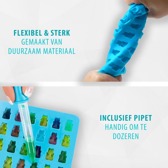 Belmalia Siliconen vorm voor 53 chocolaatjes of snoep in de vorm van een beer druppelaar pipet paars roze