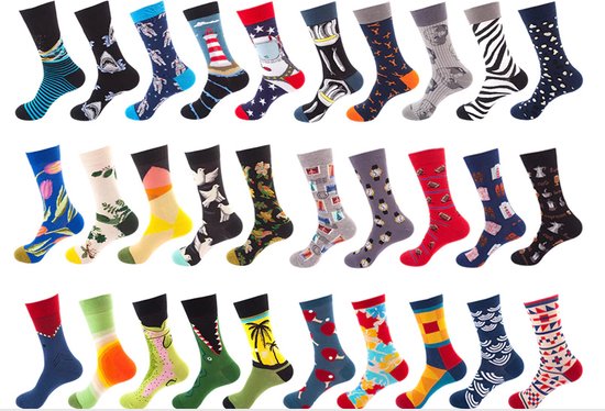 Heren sokken - 7 paar - Maat 40-45 - met leuke print - grijs / zwart / blauw/ bruin / geel - random / mix / surprise - Giftbox / Geschenkset - cadeau - voor hem
