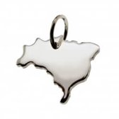 Zilveren Hanger land Brazilie | 925 Sterling Silver | met Gratis lederen hals ketting | vorm landkaart Brazil | mooi, leuk souvenir en cadeau voor jezelf of een ander | landhanger
