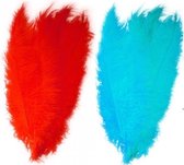 4x stuks grote veer/veren/struisvogelveren 2x blauw en 2x rood van 50 cm - Decoratie sierveren