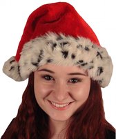 Luxe pluche kerstmuts rood met luipaard print voor volwassenen - Kerstaccessoires/kerst verkleedaccessoires