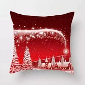 Kerst kussenhoes - rood - kerstdorp 45x 45