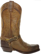 Sendra Boots 3434 Sam Bruin Dames Heren Biker Western Boots Unisex Vierkante Neus Beetje Schuine Hak Sier vlechtwerk Treklussen Echt Leer Maat 46