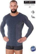 Brubeck Comfort | Heren Ondergoed - Ondershirt Lange Mouw Naadloos met Merino Wol - Jeansblauw XXL