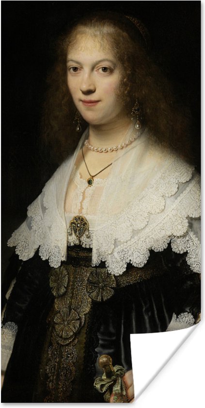 Poster Portret van een vrouw, mogelijk Maria Trip - Schilderij van Rembrandt van Rijn - 80x160 cm