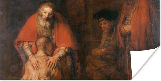 Poster Terugkeer van de verloren zoon - Schilderij van Rembrandt van Rijn - 40x20 cm