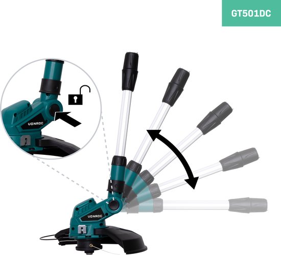 Coupe-herbe VONROC 20V – VPower 20V - Incl. Batterie 4.0 Ah et chargeur – 250mm – Double coil (2x4m) – Tige télescopique