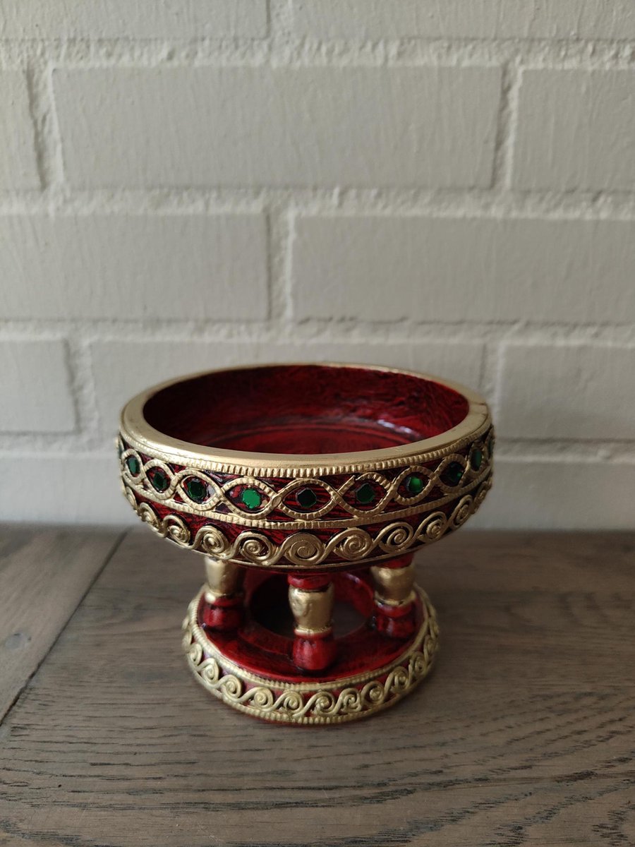 Thaise presenteerschaal - Houten schaal mangohout - Decoratieve schaal - Serveerschaal Volledig handgemaakt product - 14 cm