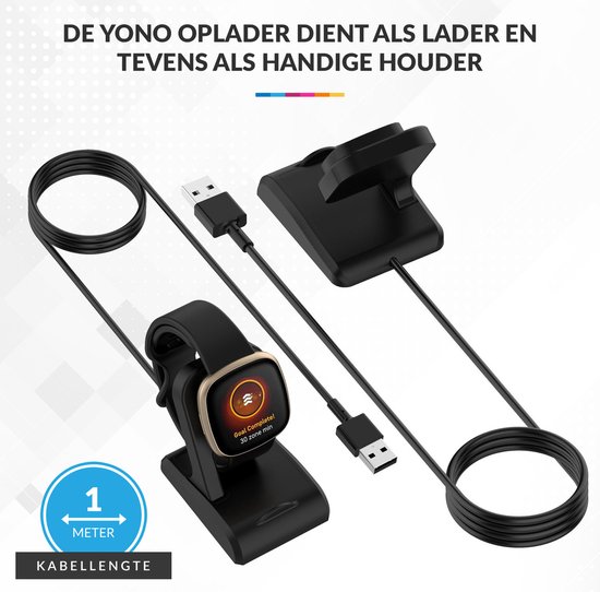 YONO Oplader Dock geschikt voor Fitbit Versa 3 / 4 / Sense - Oplaadkabel – Stand – Zwart - YONO