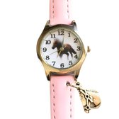 Horloge- Paard met bedel- Licht Roze-Leer- Extra batterij- Charme Bijoux