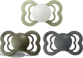 BIBS Supreme Fopspeen | Bundel set 3 stuks | T1 | Maat 1 | 0-6 maanden | Latex | Iron, Hunter Green, Glow in the Dark Sage | Natuurrubber
