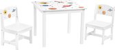 SONGMICS kindertafelset, 3-delig, tafel met 2 stoelen, tafelpoten van massief hout, kindermeubilair, voor kinderkamers en speelkamers, wit GKR010W01