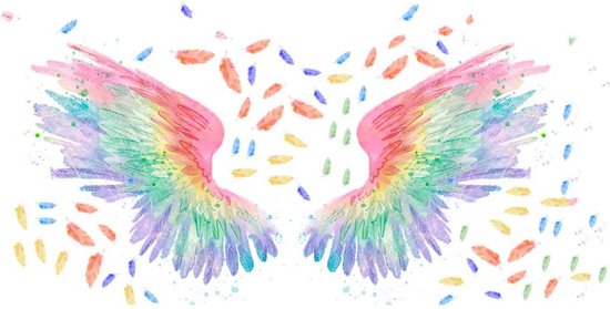 Muursticker kinderkamer | Kleurrijke regenboog vleugels | Engel | Deur sticker | 60 cm