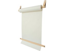 Tekenrol - aan leren lussen | NATUREL (Papierrol: wit, Roldrager: rondhout) NU MET: verstevigde afscheurstrook! (wandborden - tekstborden - tekenbord)