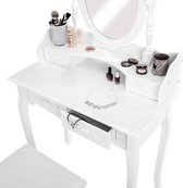 BlushVanity® Witte Kaptafel Met Spiegel & Kruk - Make Up Tafel - Toilettafel - Vanity Tafel - Krukje - Kap Tafel voor Vrouwen - Met 4 Lades