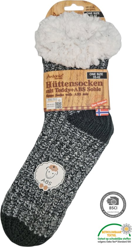 Antonio Home Socks - Chaussettes d'intérieur Knitted - Dark Grijs - Femmes - Anti-Slip ABS - One Size (35-42) - Chaussettes d'intérieur - Warm Chaussettes - Warm Home Sock - Cadeau de Noël pour femme