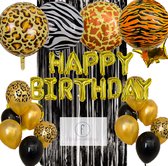 Dierenprint verjaardag thema - zebra panter - goud zwart feestpakket