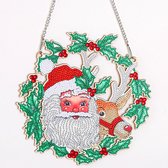 Peinture de diamants "JobaStores®" Décoration de Noël à suspendre Père Noël en couronne avec renne (23cm)