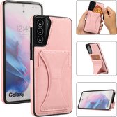 Samsung Galaxy S21 Lederen Hoesje | Back Cover Telefoonhoesje | Pasjeshouder | Roze